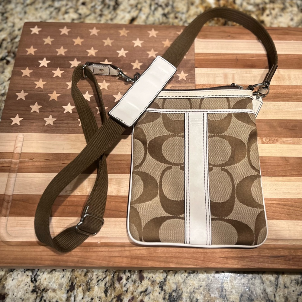 Coach Tan and White Signature Bag